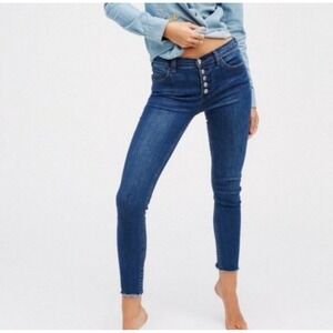 Free People Jeans Reagan Exposed‎ Front Raw Hem 27 Button Fly High Waist Stretch
